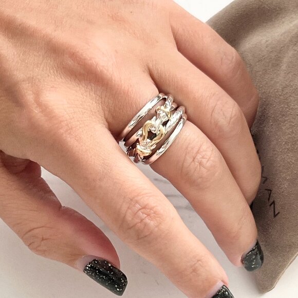 David Yurman Buckle Crossover Ring Sterling Silver & 18K Yellow Gold Size 8US - Picture 1 of 6